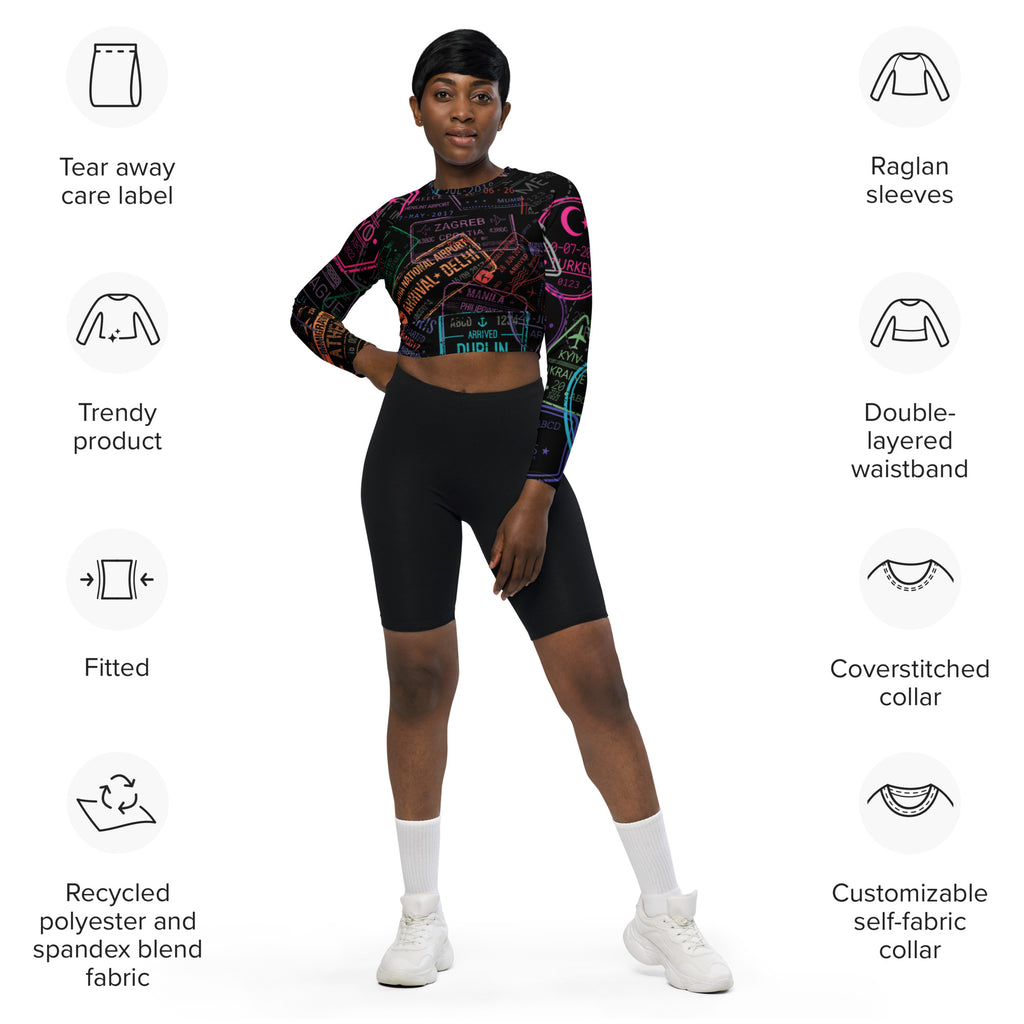 CHAOTIC PASSPORT Recycled long-sleeve crop top
